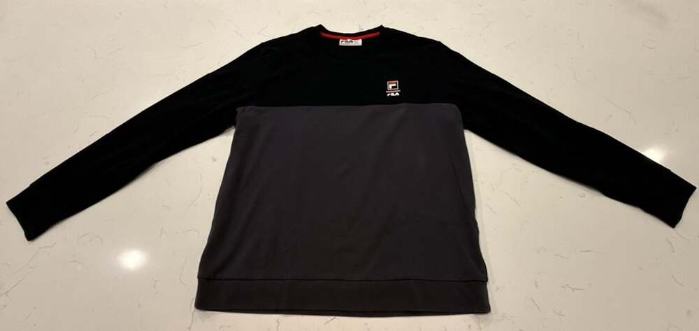 Fila Long Sleeve Sweatshirt Size Large Black Gray Crewneck Pullover